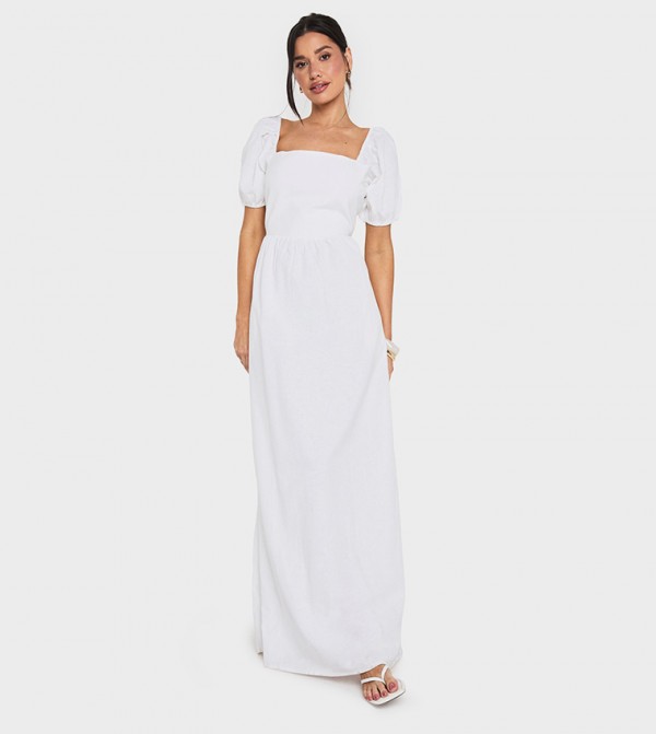 Tall Linen Puff Sleeves Maxi Dress