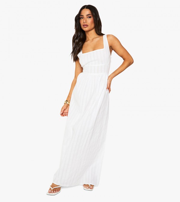Petite Striped Seersucker Maxi Dress