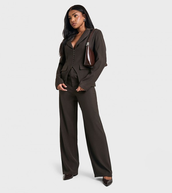 Woven Tailored Corset Detail Hook and Eye Blazer