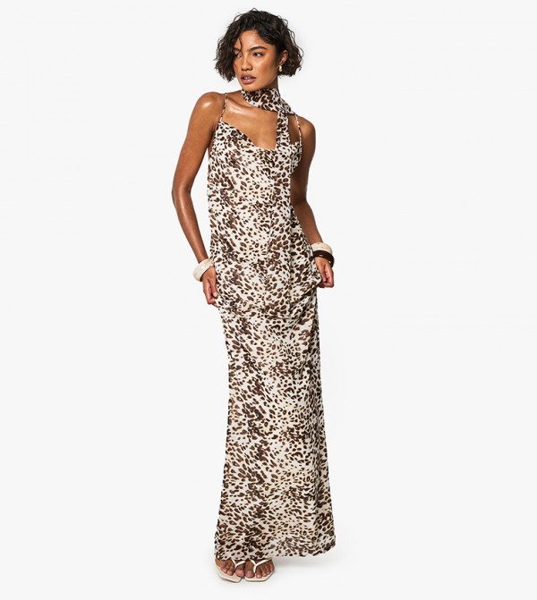 Tall Leopard Print Cowl Neck Maxi Slip Dress