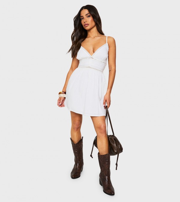 Petite Mini Lace Trim Mini Dress