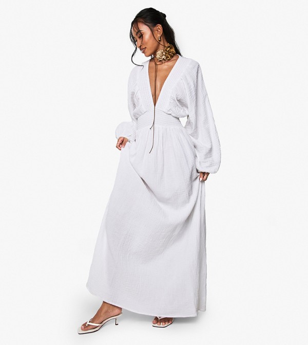 Cheesecloth Plunge Maxi Dress