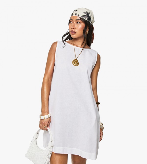 Linen Scoop Back Shift Mini Dress