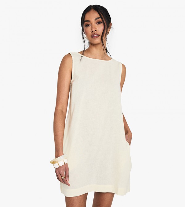 Linen Scoop Back Shift Mini Dress
