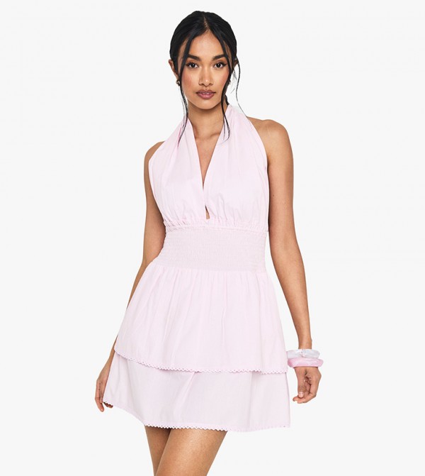 Cotton Ruffled Halterneck Mini Dress