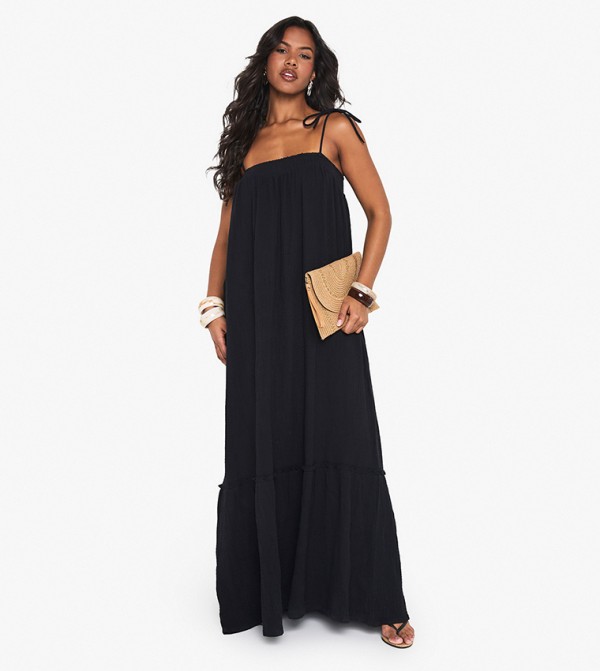 Textured Strappy Smock Maxi Dress