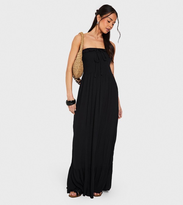 Textured Shirred Bandeau Maxi Dress