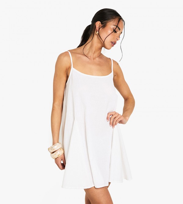 Cotton Godet Hem Swing Mini Dress