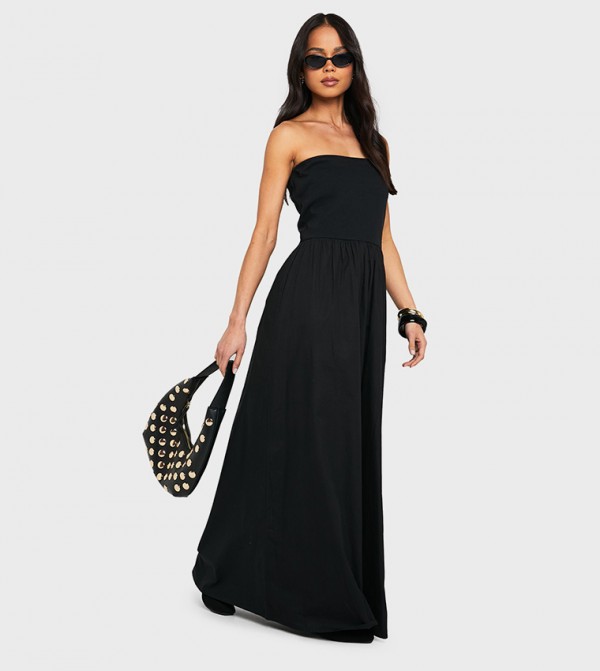 Solid Strapless Maxi Dress
