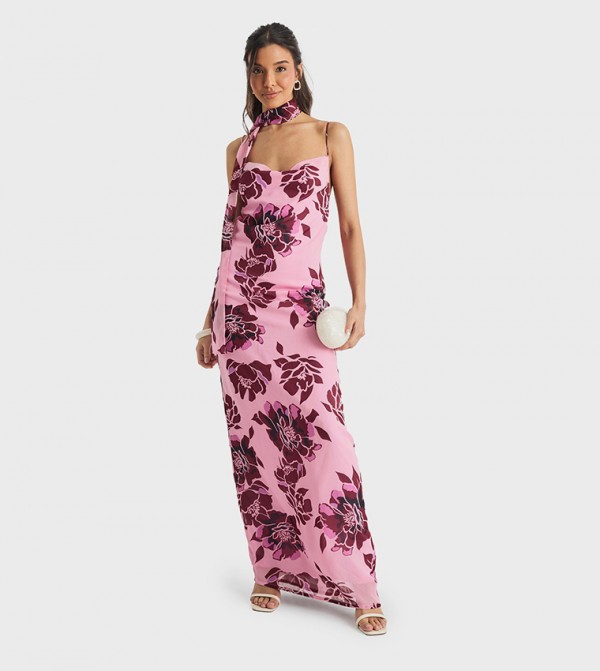 Floral Printed Chiffon Slip Maxi Dress