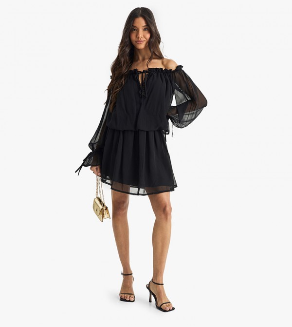 Chiffon Bardot Dropped Waist Mini Dress