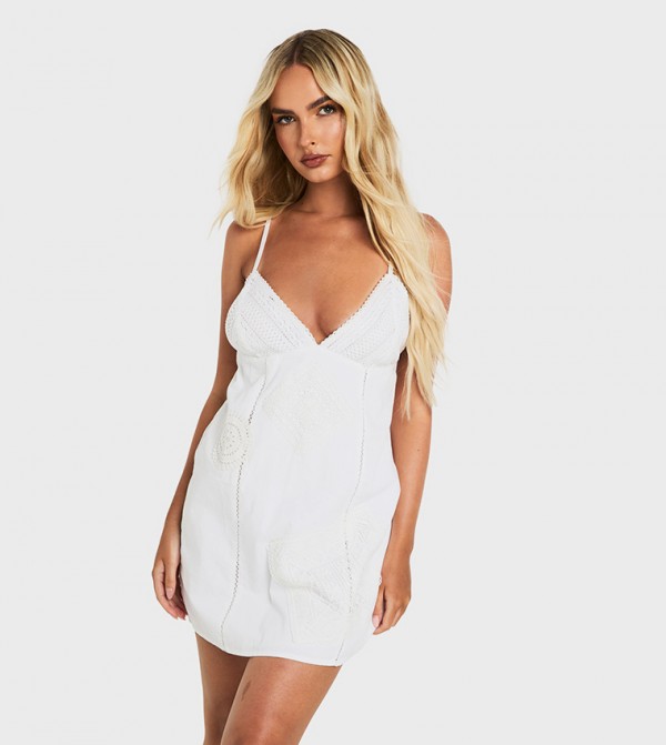 Crotchet Trim Strappy Mini Dress