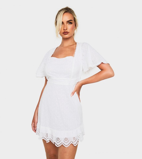 Crochet Square Neck Mini Dress