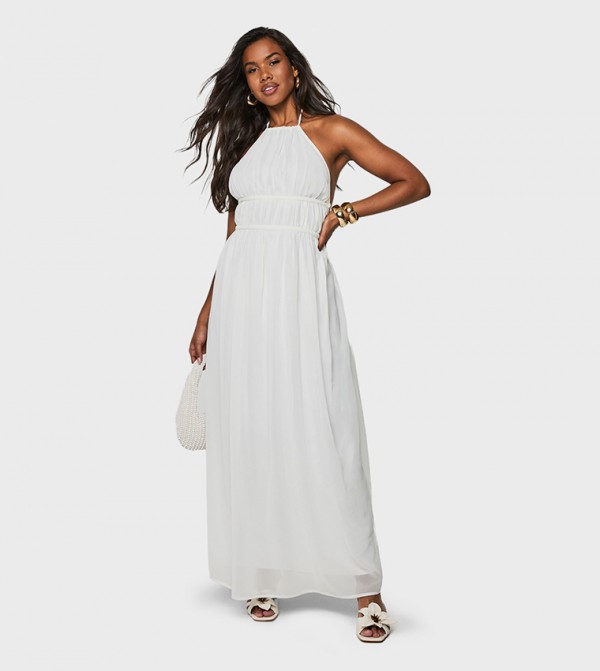 Chiffon Halterneck Ruched Maxi Dress