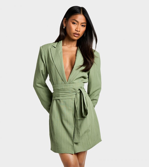 Textured Tailored Belt Detail Blazer Dress