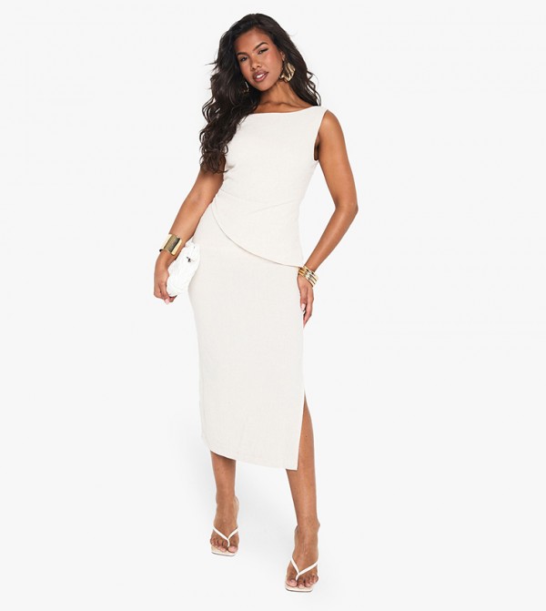 Linen Look Asymmetric Midi Dress