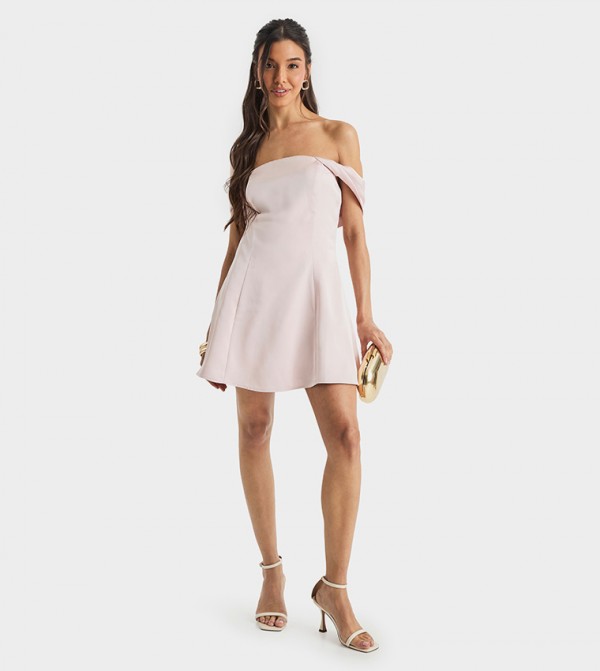 Satin Bardot Skater Mini Dress