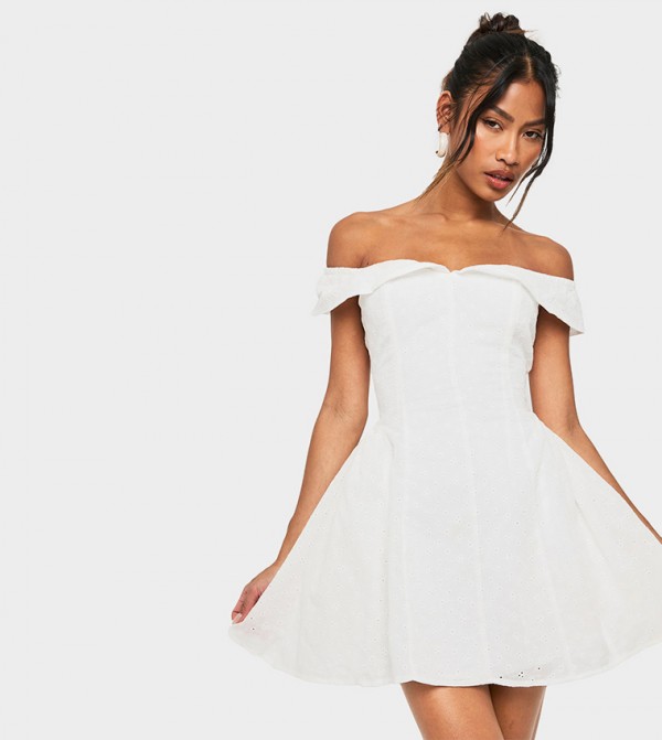 Broderie Bardot Structured Skater Dress