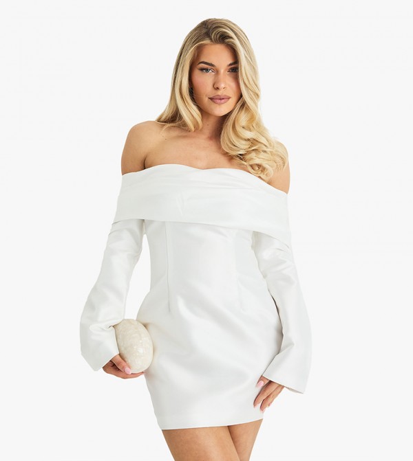 Satin Structured Bardot Mini Dress