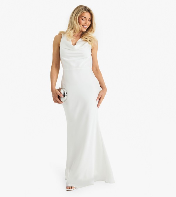 Premium Plunge Cowl Neck Maxi Dress