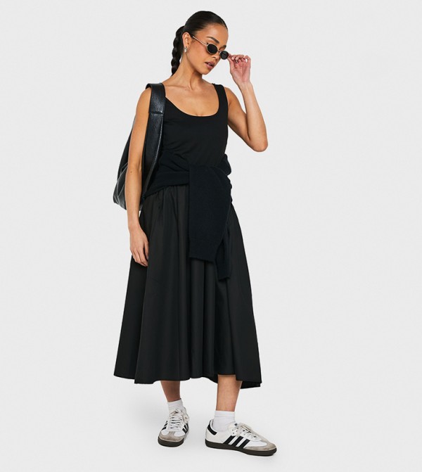 Ribbed Scoop Neck Smock Midaxi Dress