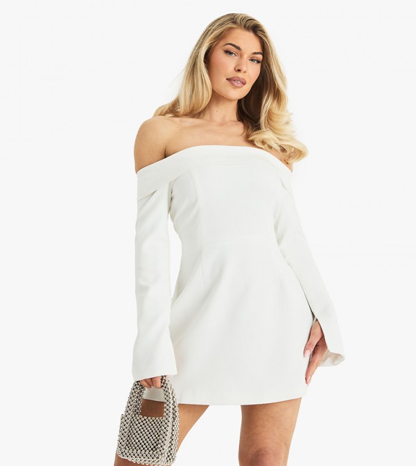 Tailored Bardot Structured Skater Mini Dress