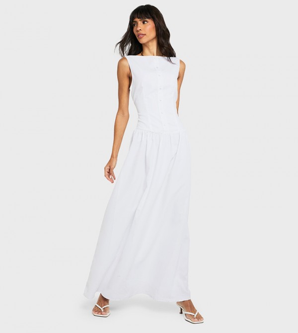 Button Detail Sleeveless Maxi Dress