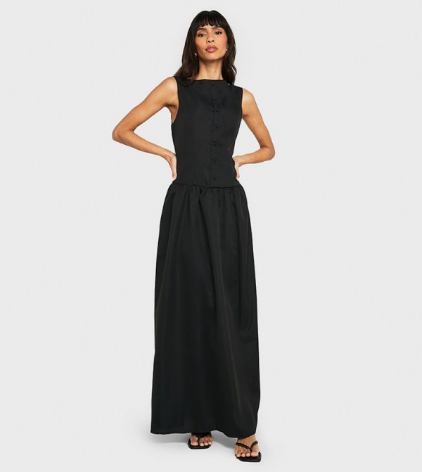 Button Detail Sleeveless Maxi Dress