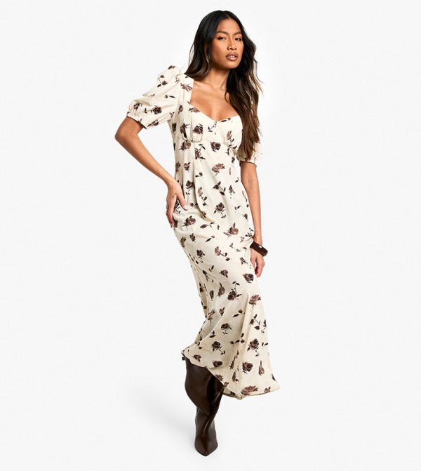 Puff Sleeves Frill Hem Midaxi Dress