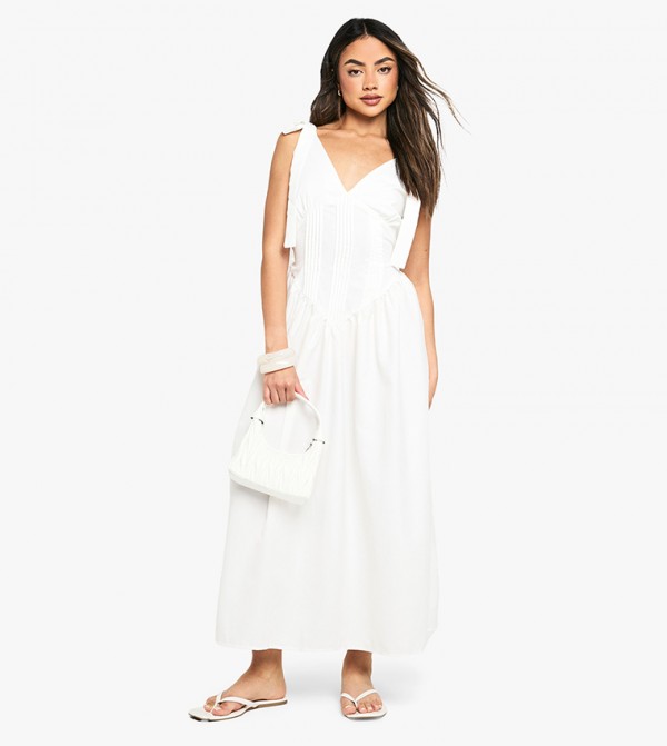V-Neck Strappy Cotton Midaxi Dress