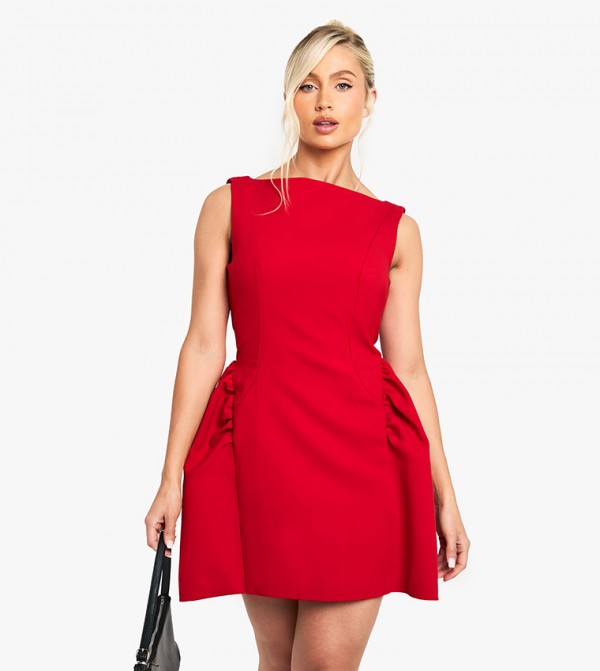 Slash Neck Flared Mini Dress