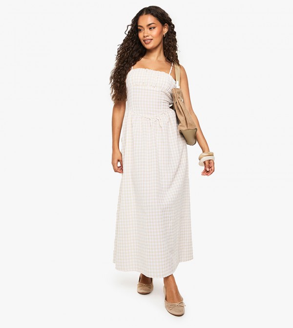Gingham Ruched Bust Detail Maxi Dress