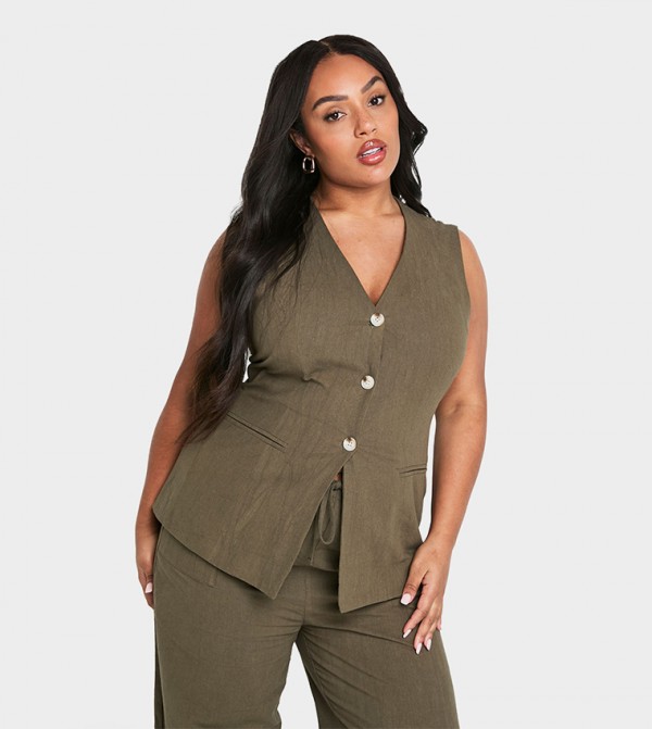 Curve Textured V Neck Waistcoat