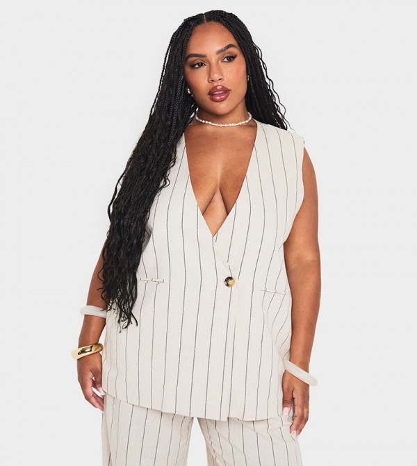 Curve Striped Sleeveless Blazer
