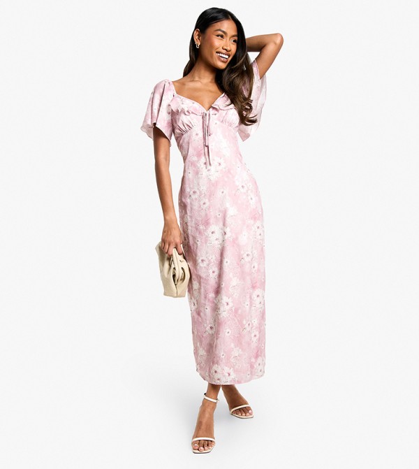 Floral Printed Flared Sleeves Midaxi Dress