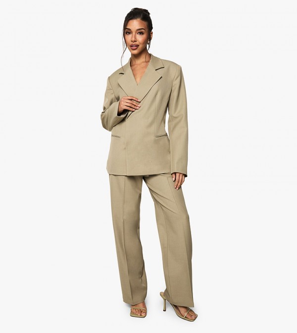 Tailored Textured Woven Straight Fit Trousers