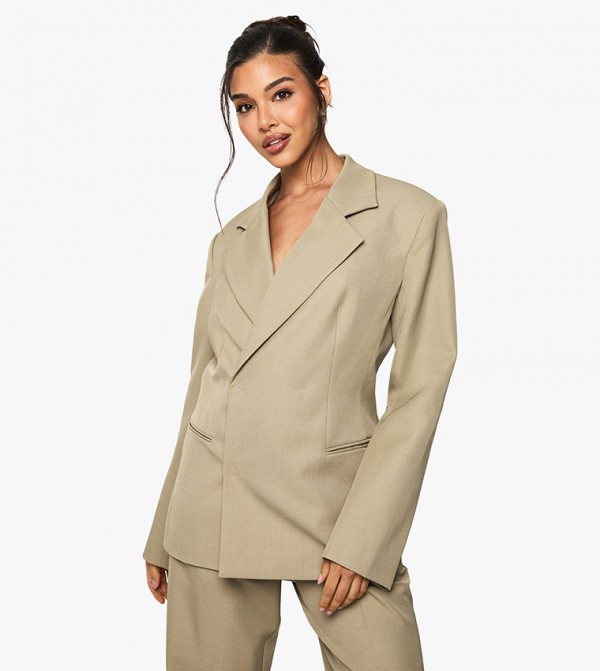 Textured Wrap Long Sleeves Blazer