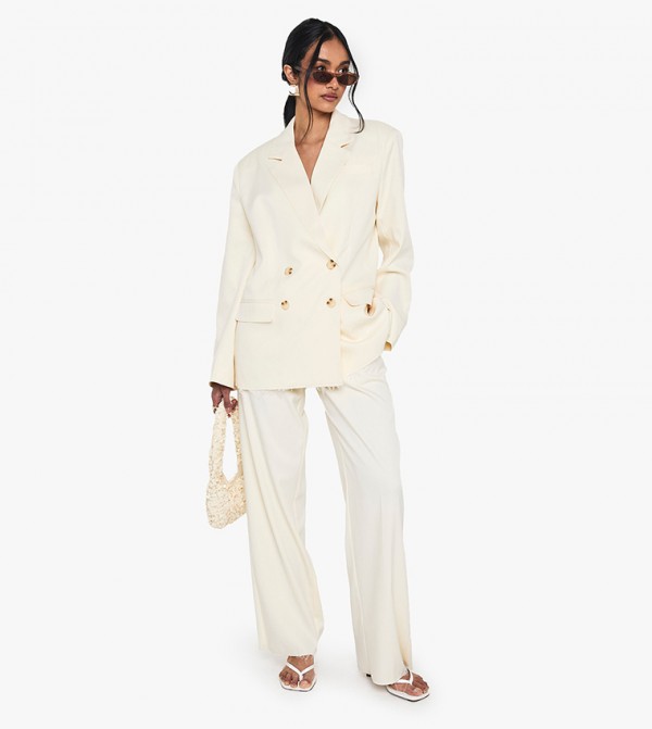 Woven Tailored Frayed Hem Wide Leg Trousers
