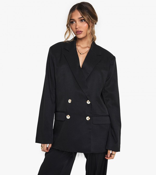 Woven Tailored Frayed Hem Blazer