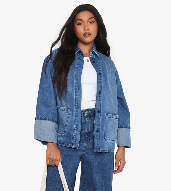 Curve Long Sleeves Denim Shirt Jacket