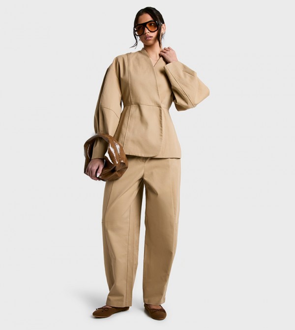 Tailored Twill Barrel Leg Trousers