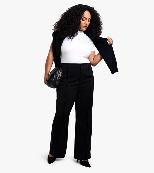 Curve Pintuck Front Elastic Back Trousers