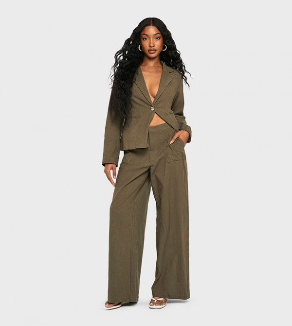 Tailored Linen Look Straight Fit Trousers