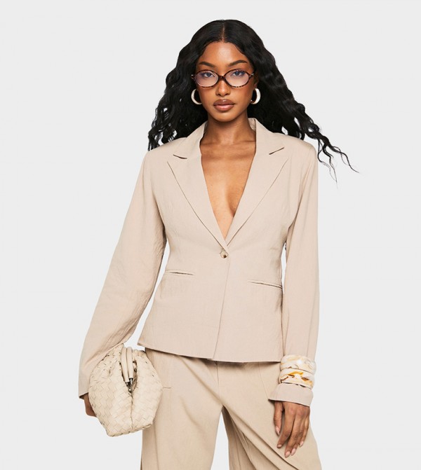 Linen Look Single Breast Blazer
