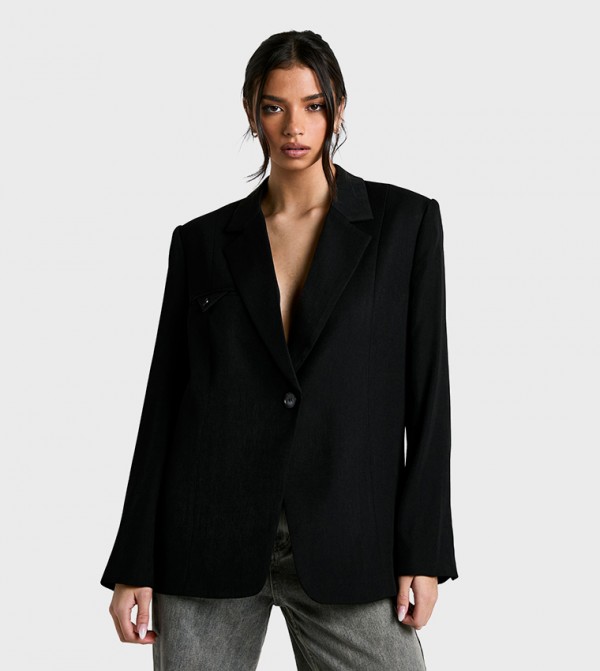 Woven Oversized Tailored Shoulder Pad Blazer