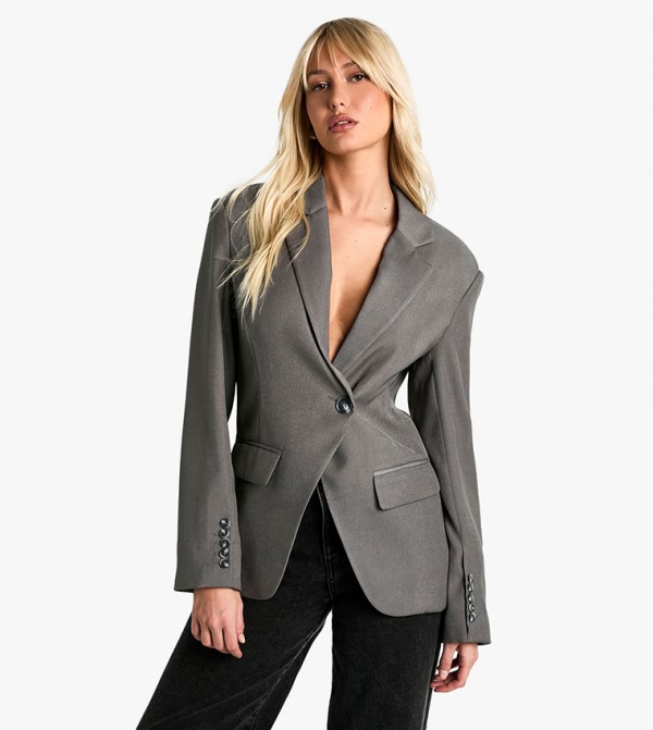 Asymmetric Wrap Cinched Waist Blazer