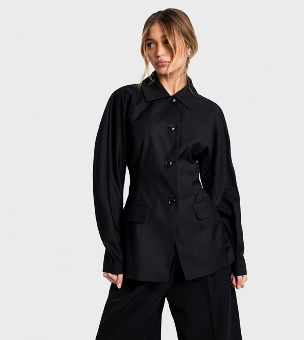 Barrel Sleeves Button Up Fitted Overcoat