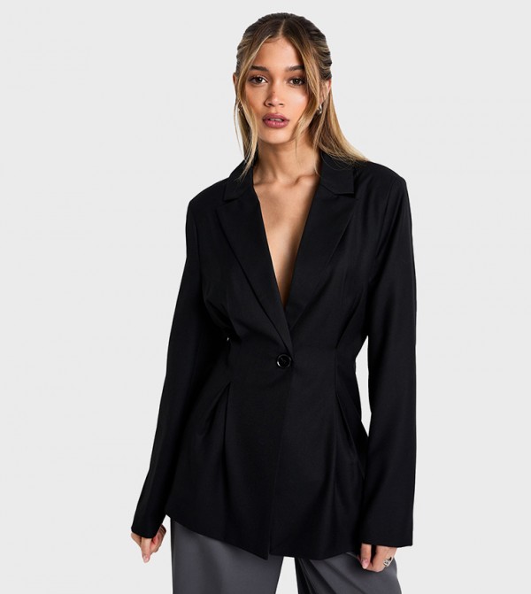 Pleat Detail Cinched Waist Blazer