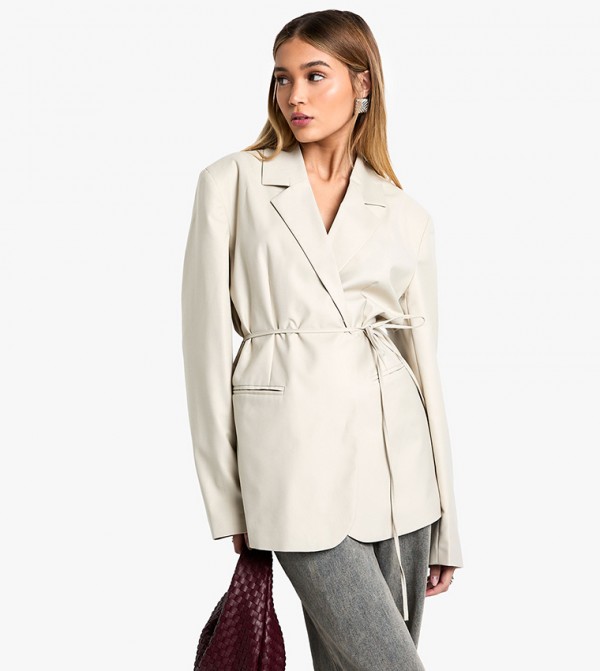 Tie Waist Oversized Longline Blazer