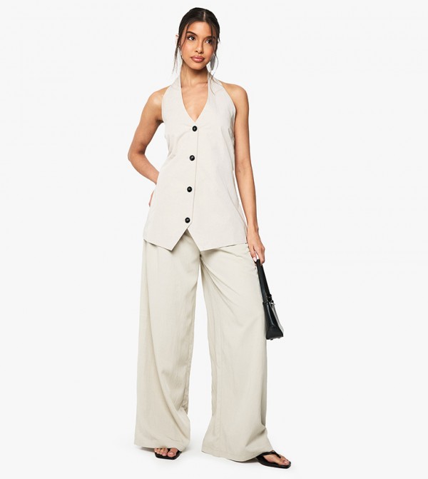 FLOATY Pleat Detail Wide Leg Tailored Trousers